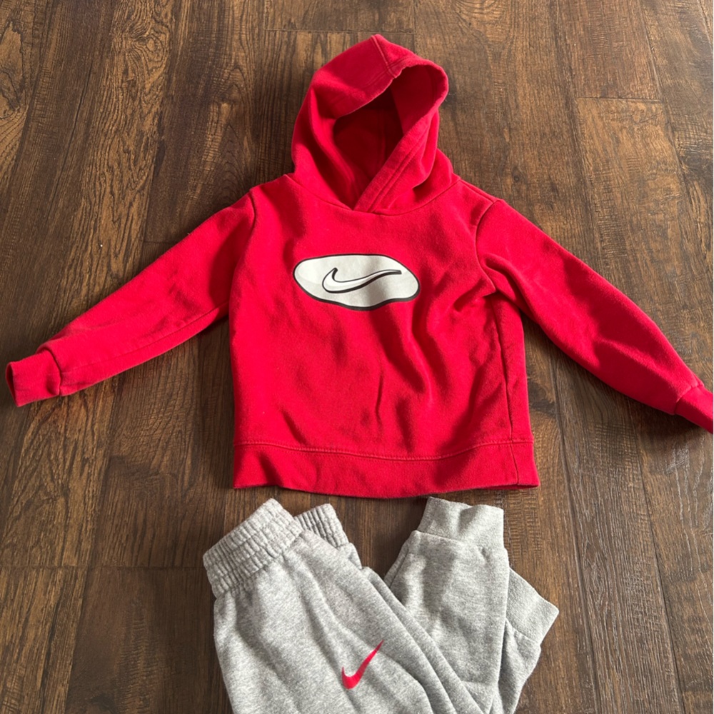 Nike Red Hoodie and Gray Sweatpants Set